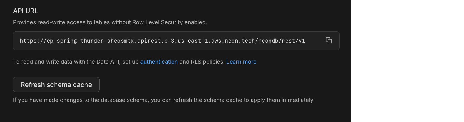 Data API refresh schema cache button